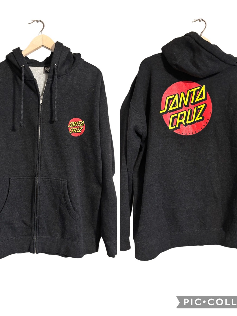 Santa Cruz Skateboards Charcoal Full Zip Hoodie Red & Yellow Logo From CA XL